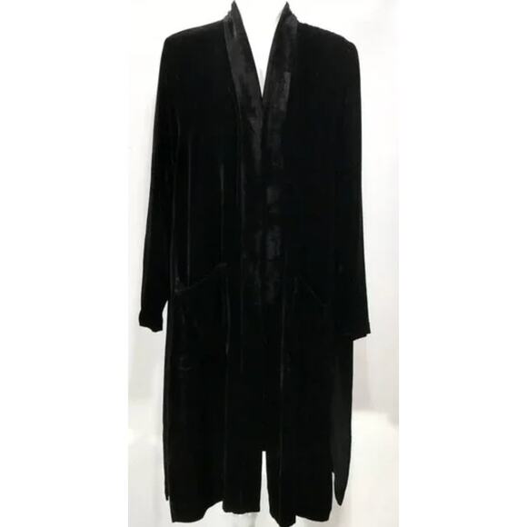 EILEEN FISHER Long Black Velvet Kimono Silk Blend Open Front Pockets Xlarge - Picture 5 of 5